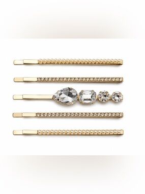 Zara Gold Hair Pin Set with Pearls and Clear Crystals